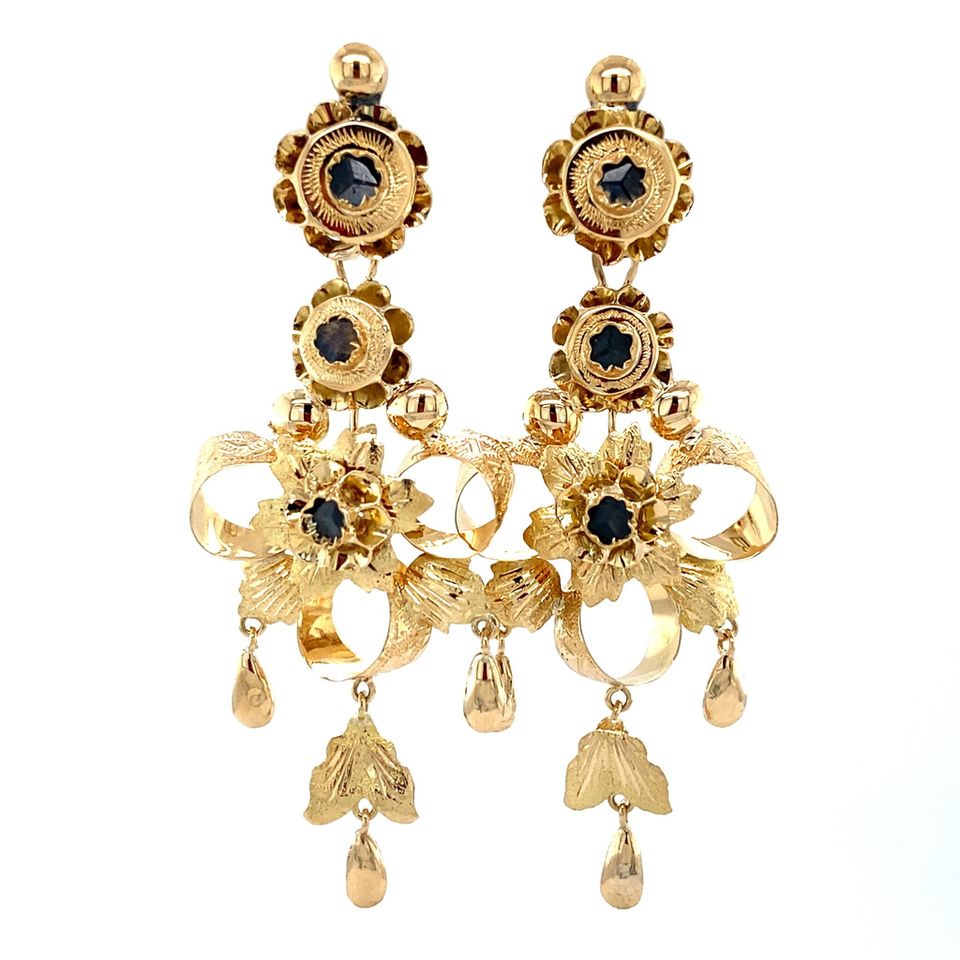 Vintage 14K Gold Drop Earrings with Cubic Zirconia