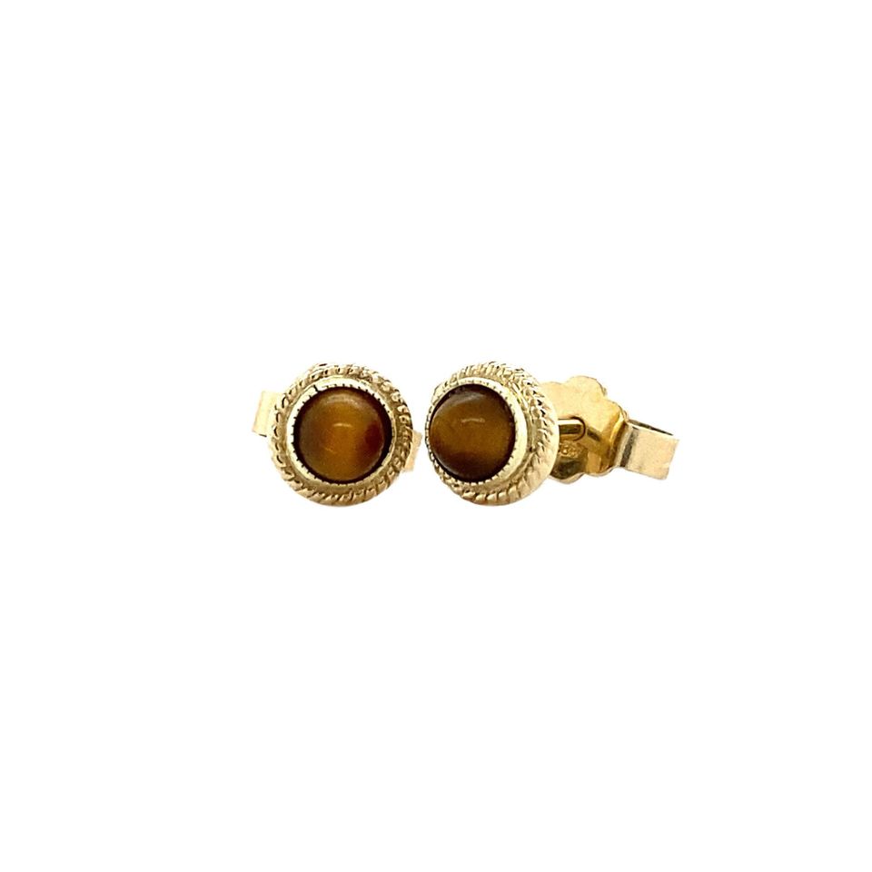 Vintage 14K Gold Stud Earrings with Tiger's Eye