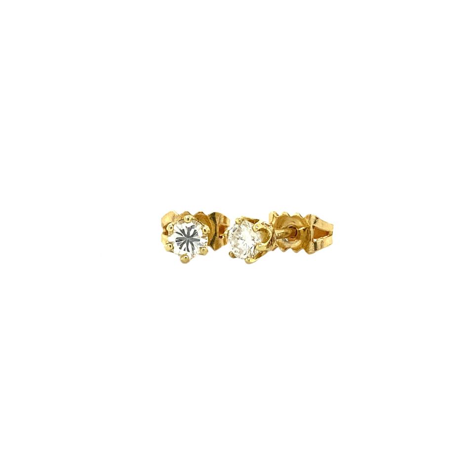 Vintage Goudensolitair 14K Gold Stud Earrings with Diamond