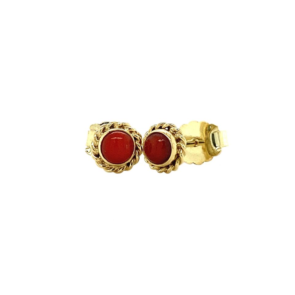 Vintage 14K Gold Stud Earrings with Red Coral