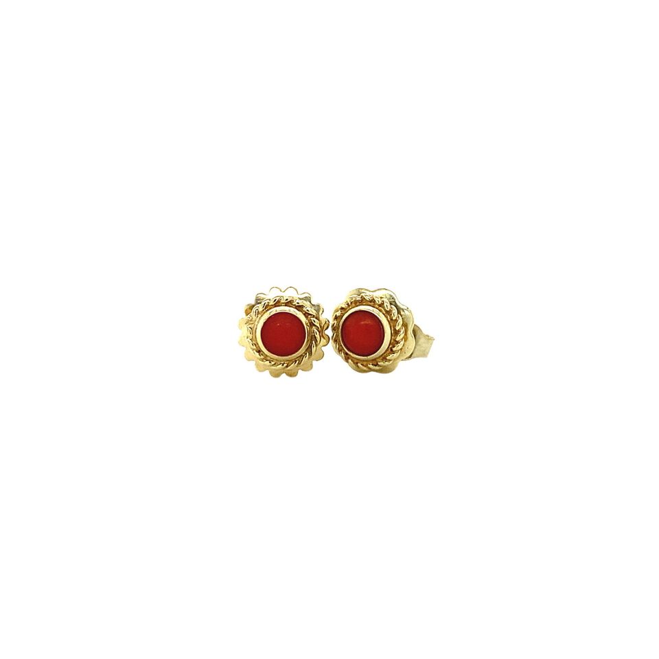 Vintage 14K Gold Stud Earrings with Red Coral