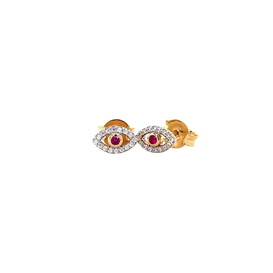 Vintage 14K Gold Stud Earrings with Ruby and Cubic Zirconia