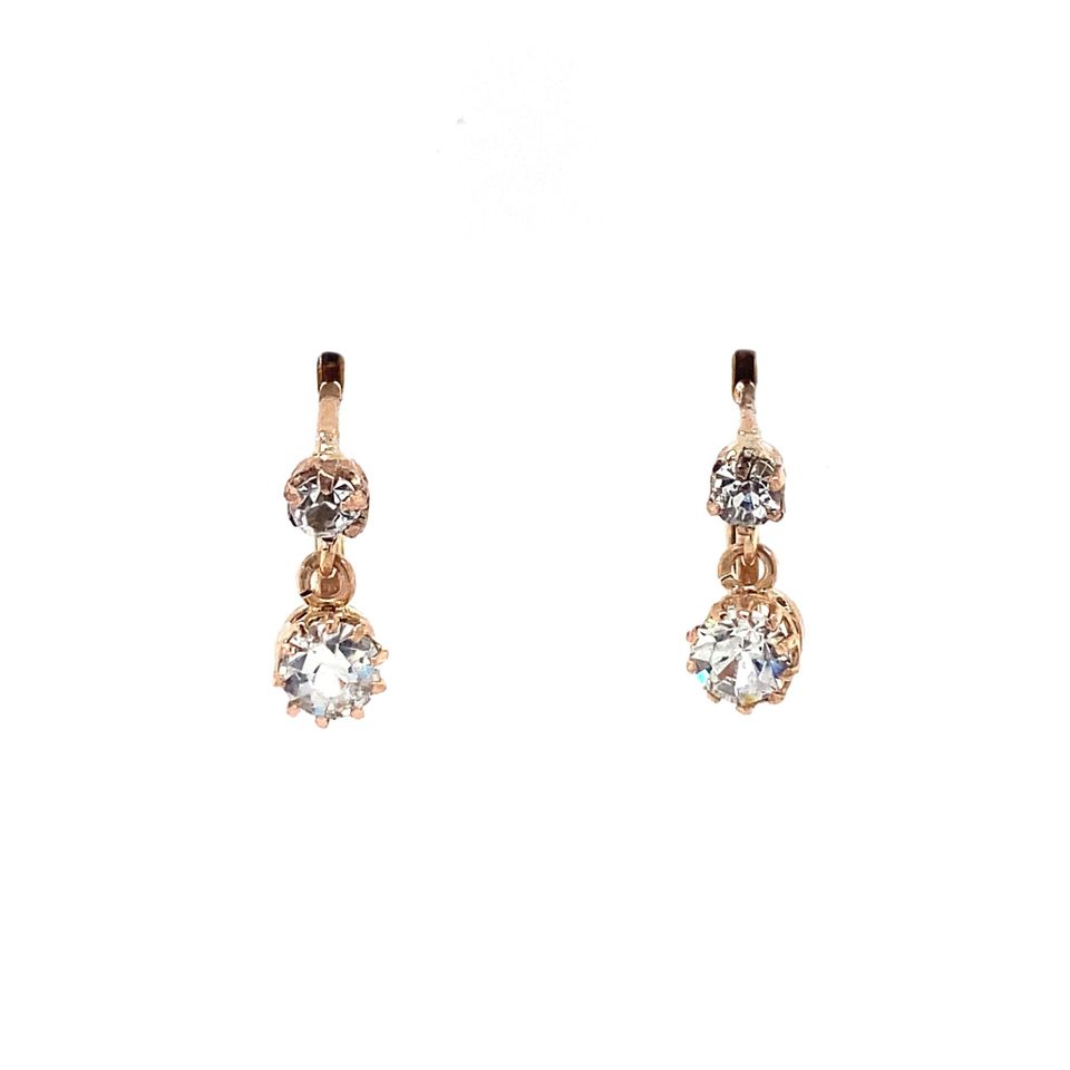 Vintage 14K Rose Gold Drop Earrings with Cubic Zirconia