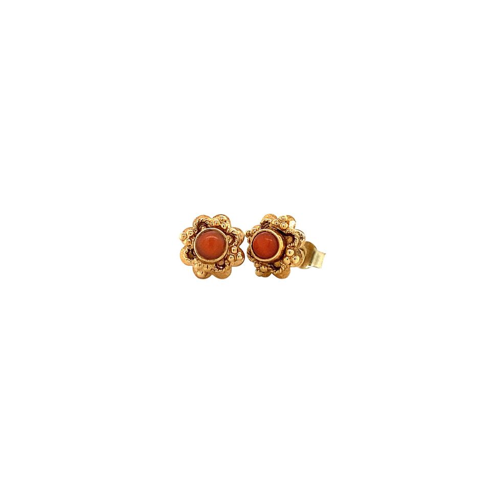 Vintage 14K Gold Stud Earrings with Red Coral