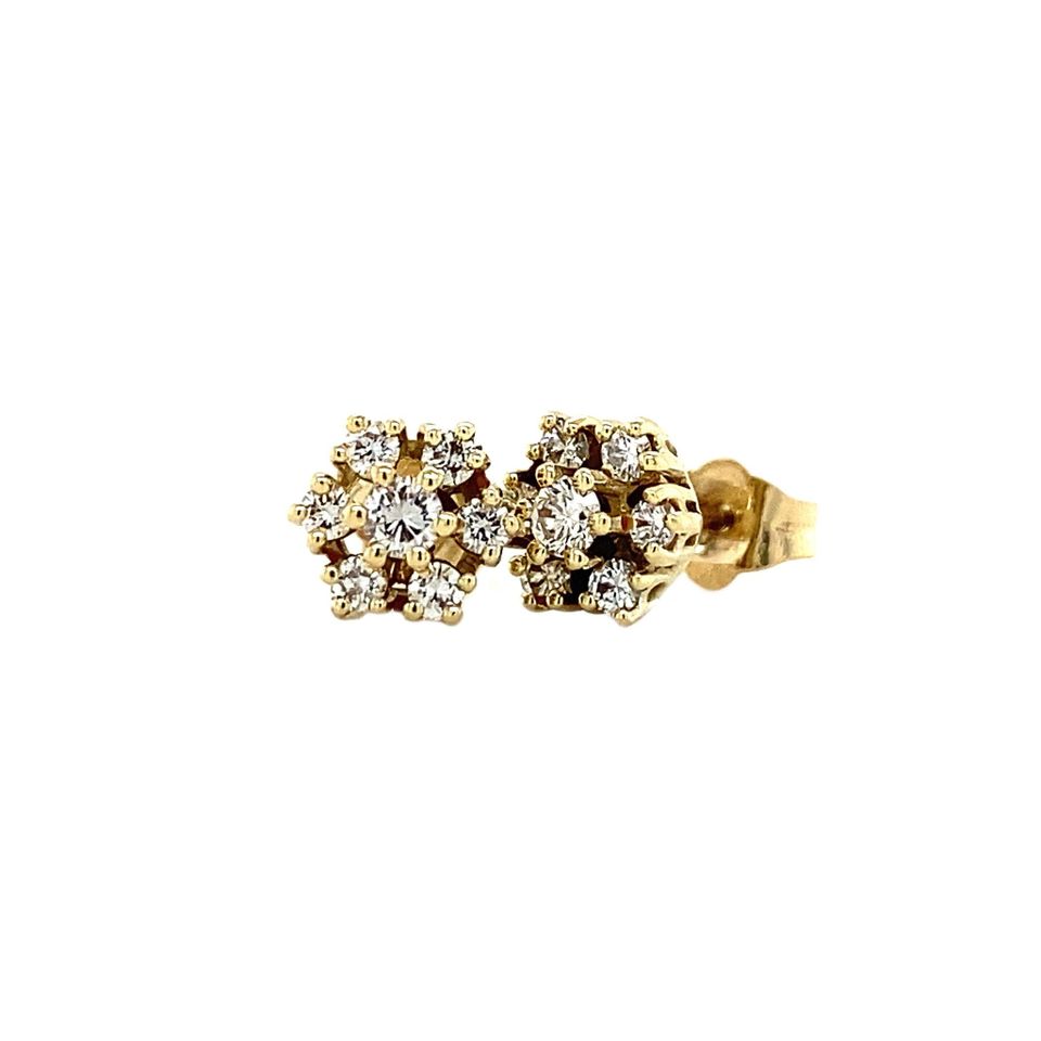 Vintage 14K Gold Cluster Stud Earrings with Diamond