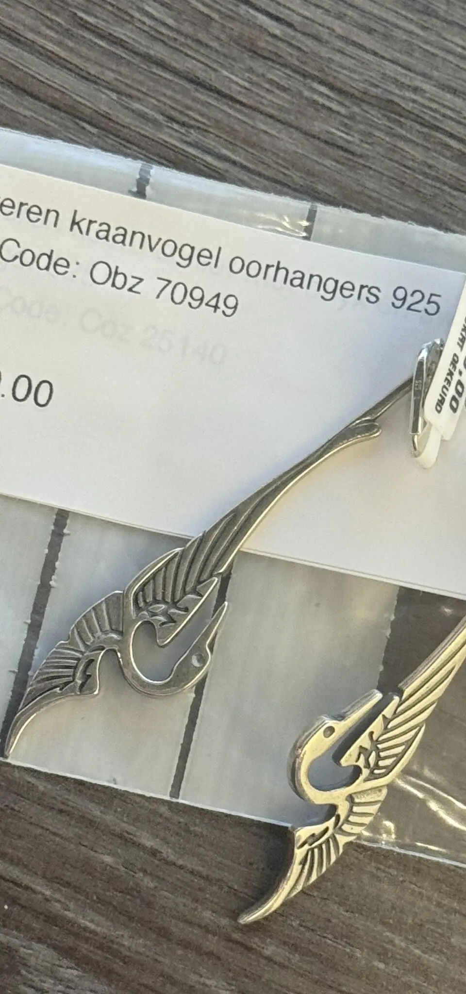 Vintage Sterling Silver Kraanvogel Drop Earrings