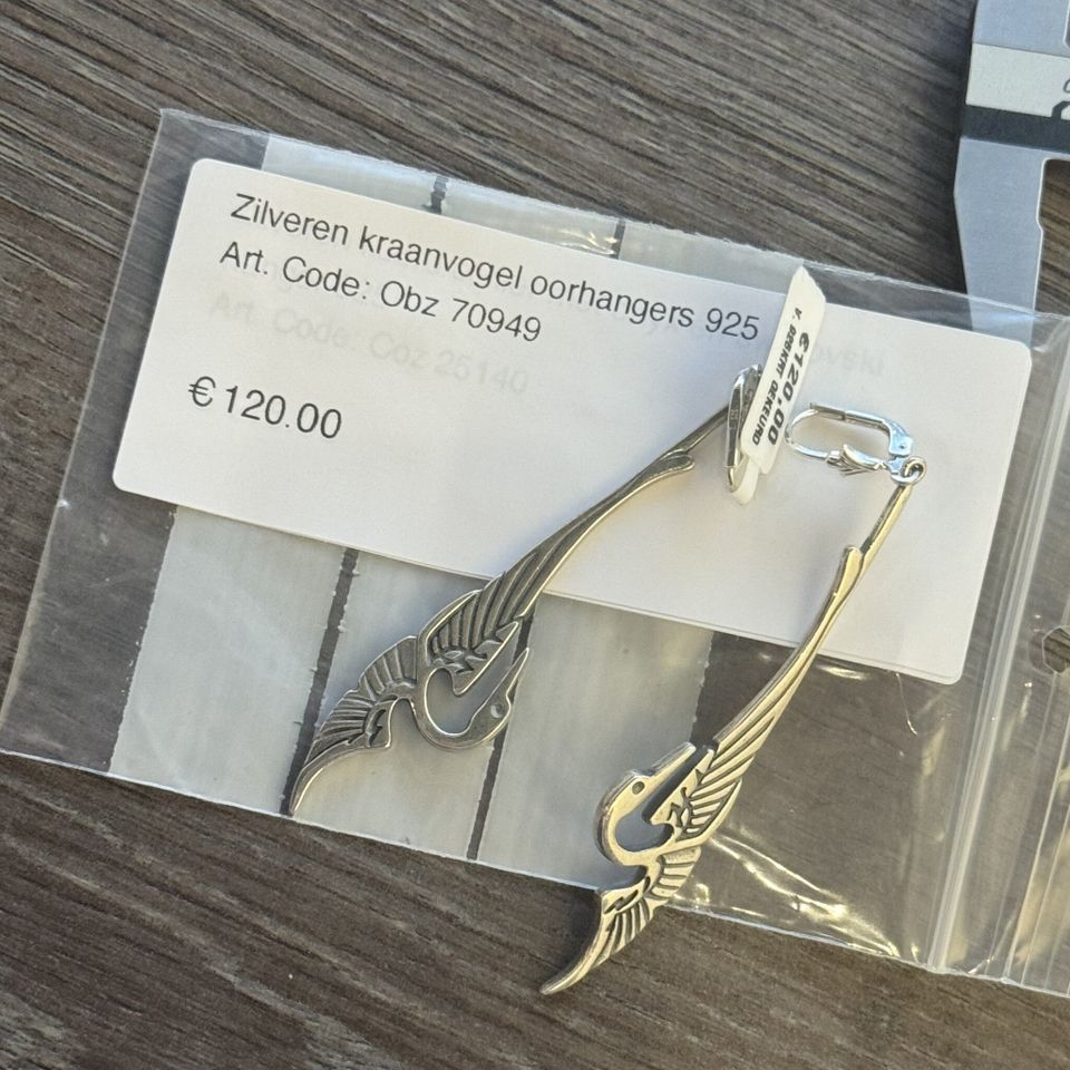 Vintage Sterling Silver Kraanvogel Drop Earrings