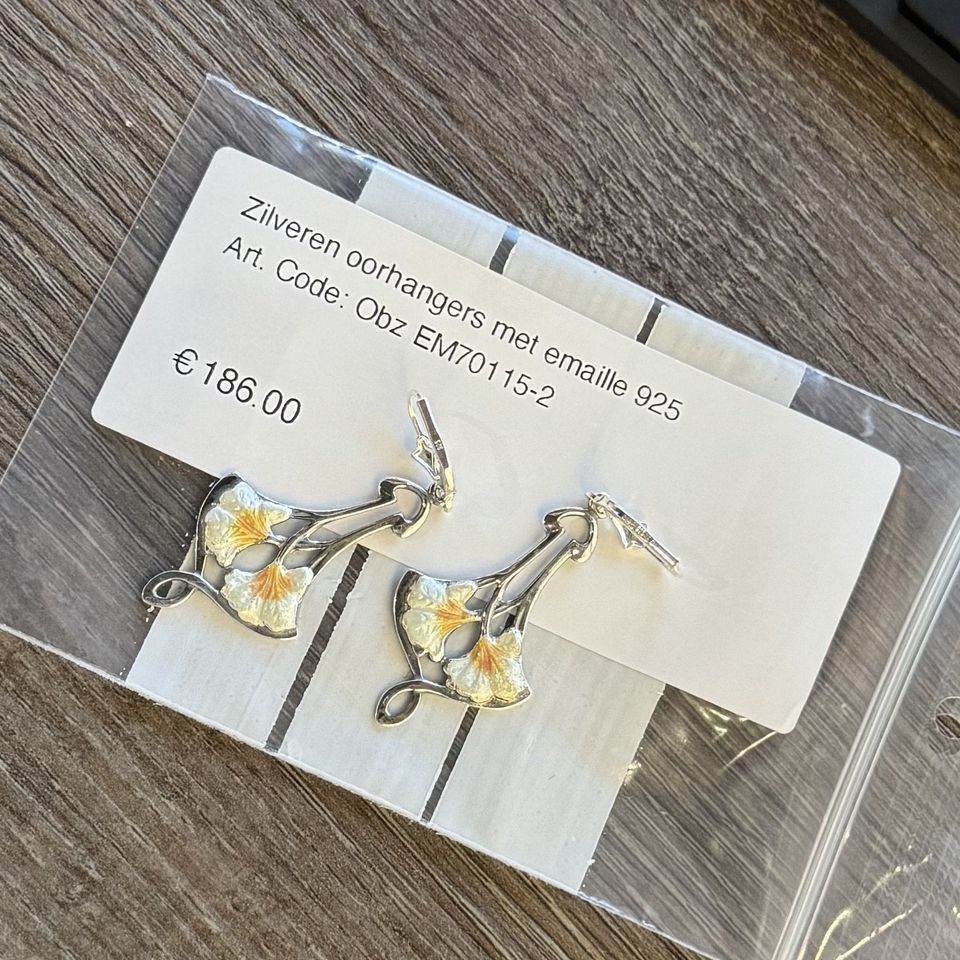 Vintage Sterling Silver Drop Earrings with Enamel