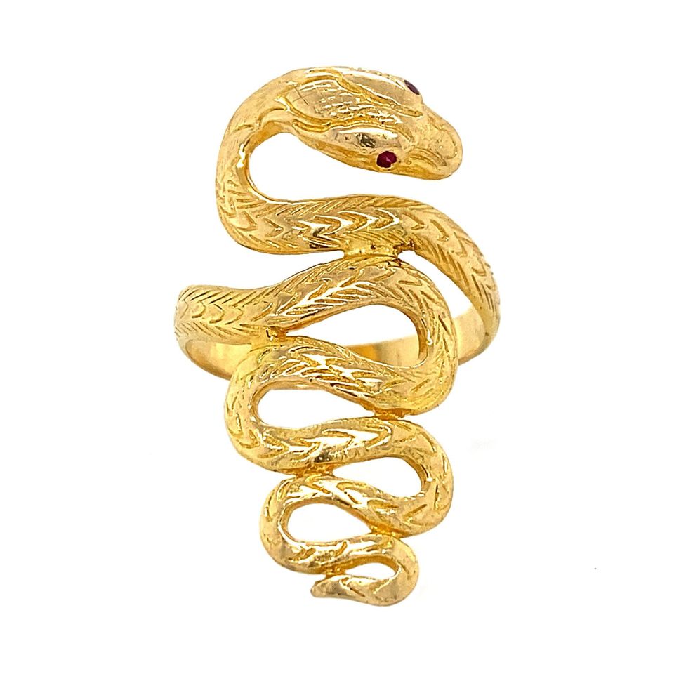 Vintage 18K Gold Snakes Ring with Ruby