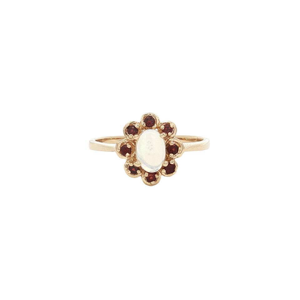 Vintage 14K Gold Ring with Opal and Garnet