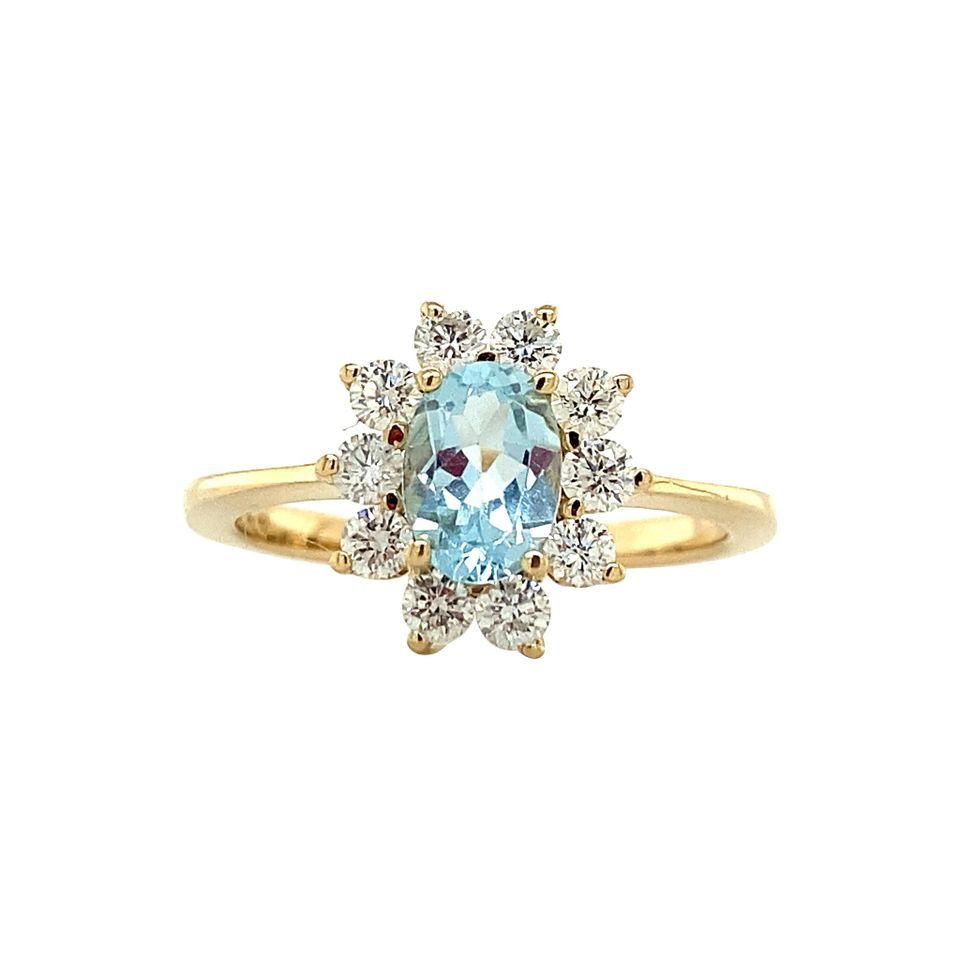 Vintage 14K Gold Cluster Ring with Topaz and Diamond