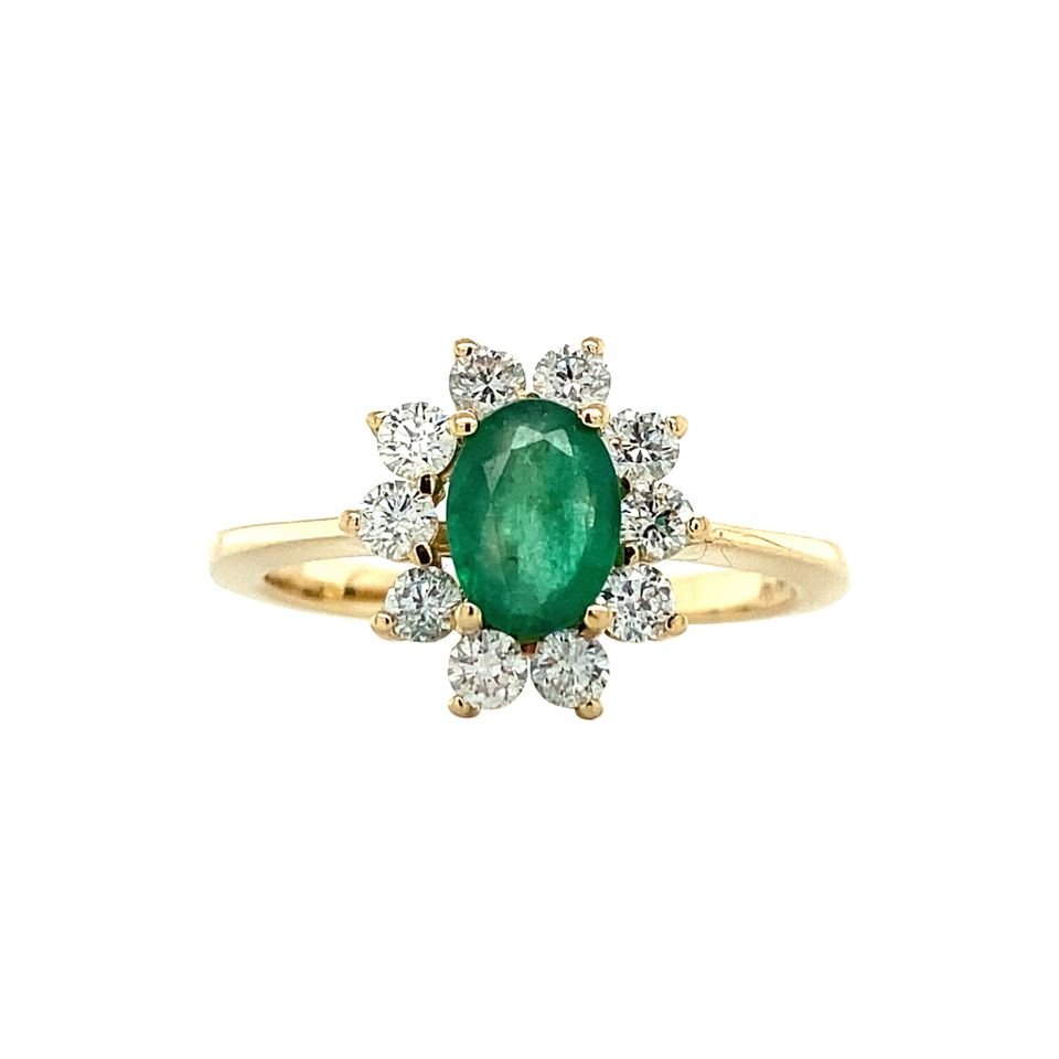 Vintage 14K Gold Cluster Ring with Emerald and Diamond