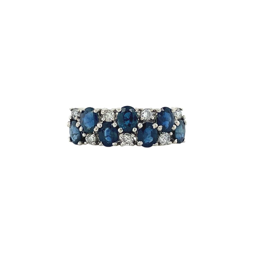 Vintage 18K White Gold Ring with Sapphire and Diamond