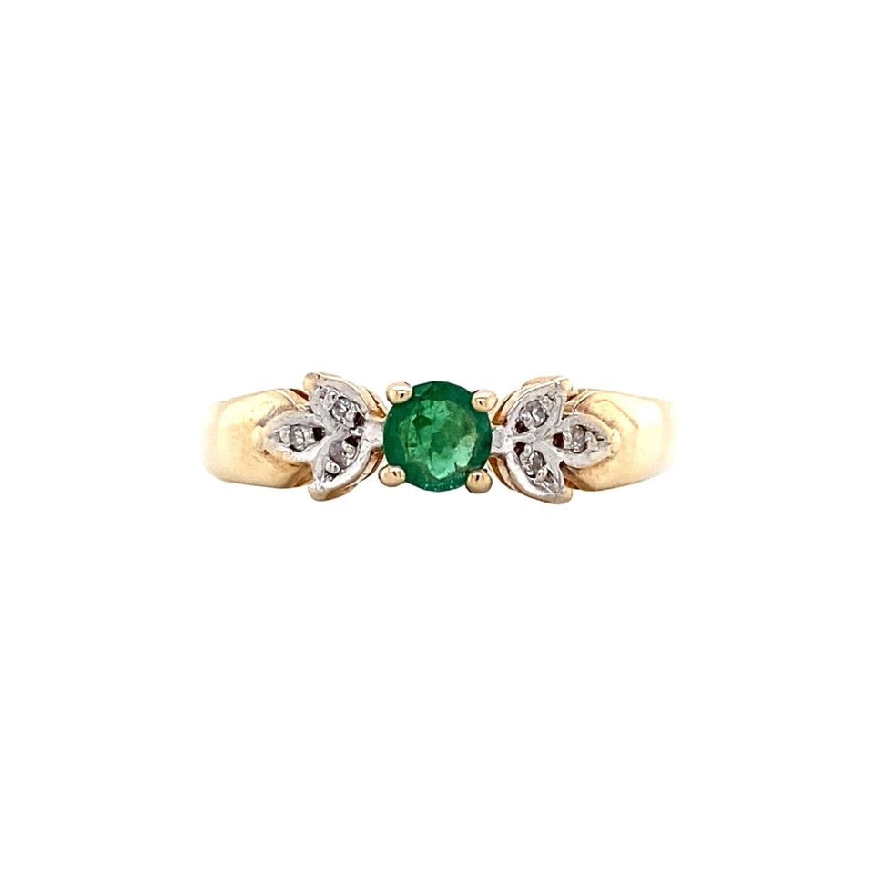 Vintage 9K Gold Ring with Emerald and Diamond