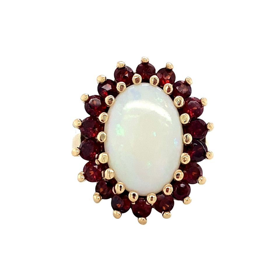 Vintage 14K Gold Cluster Ring with Opal and Garnet