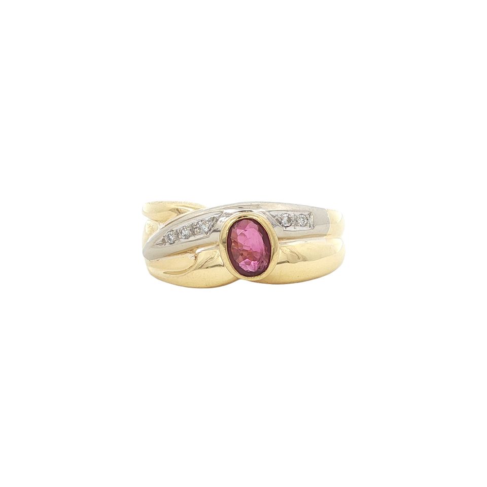 Vintage 18K Gold Ring with Ruby and Diamond