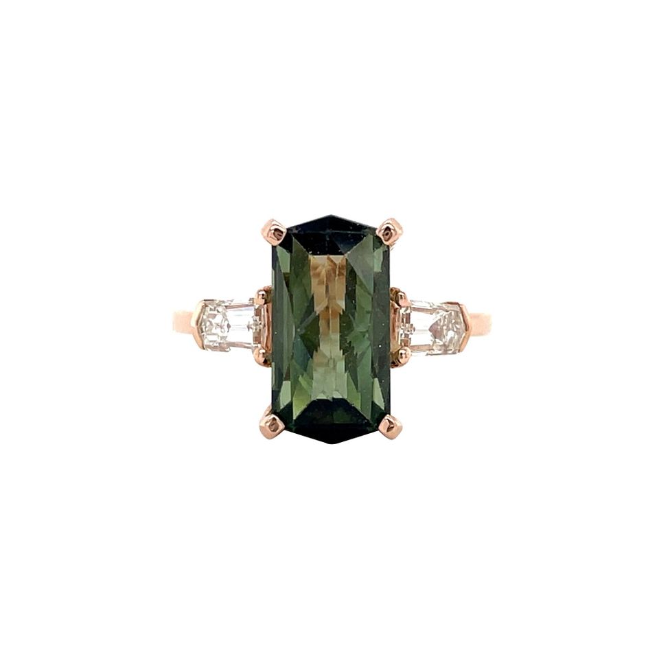 Vintage 18K Rose Gold Ring with Tourmaline and Diamond