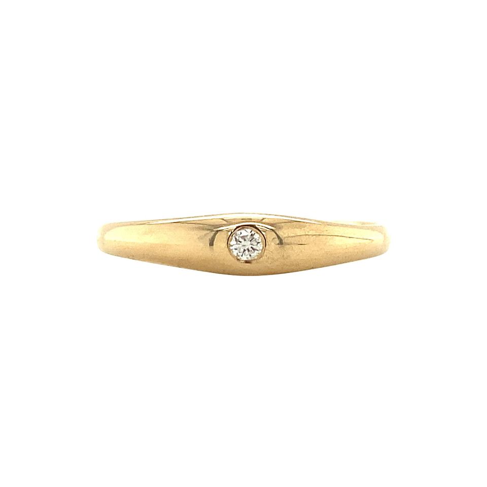 Vintage 18K Gold English Pinky Ring with Diamond