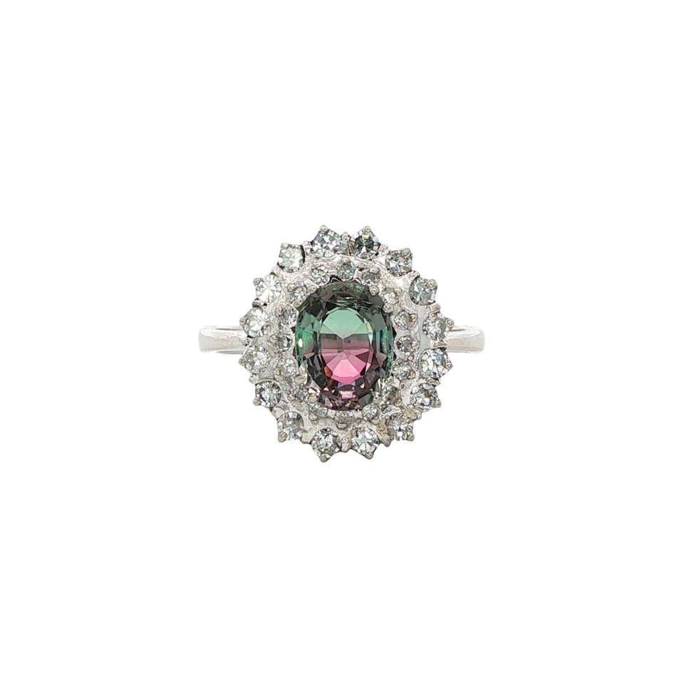 Vintage 14K White Gold Ring with Tourmaline and Diamond