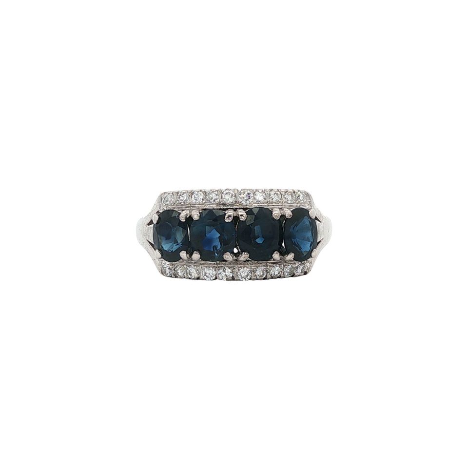 Vintage 14K White Gold Half Eternity Ring with Sapphire and Diamond