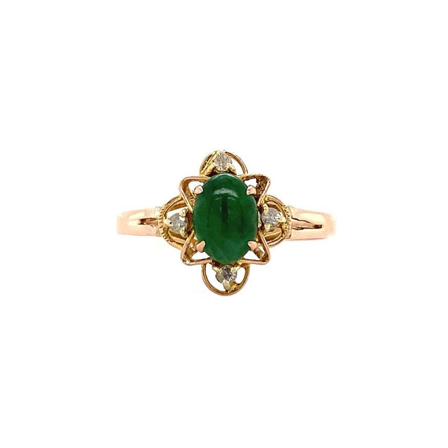 Vintage 14K Gold Ring with Nephrite and Diamond