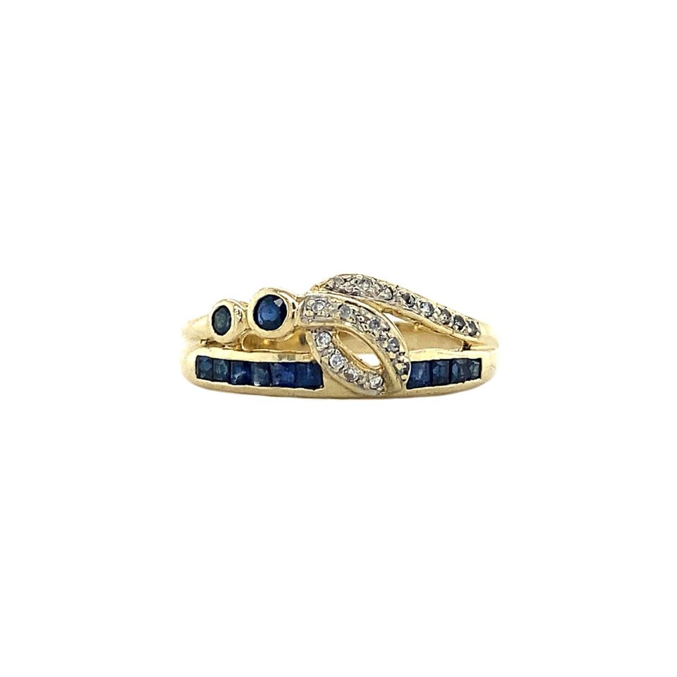 Vintage 14K Gold Ring with Sapphire and Cubic Zirconia