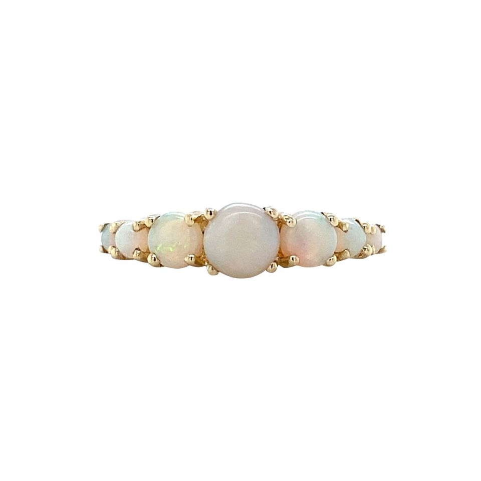 Vintage 9K Gold Half Eternity Ring with Opal