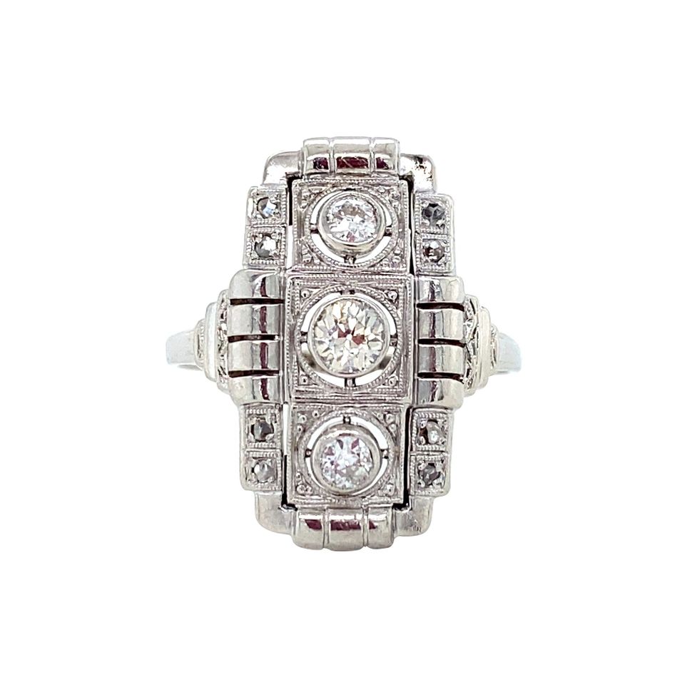 Vintage 14K White Gold Princess Ring with Diamond