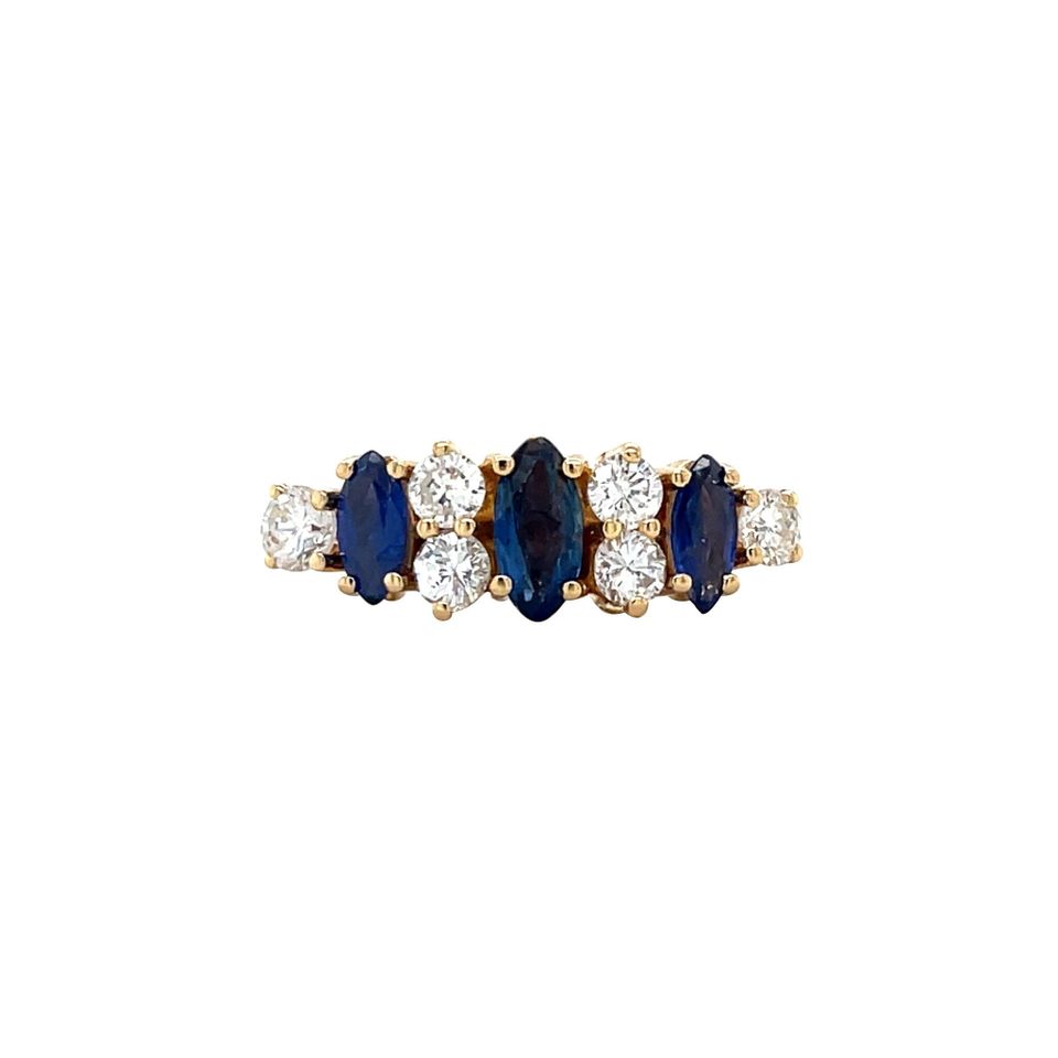 Vintage 18K Gold Half Eternity Ring with Sapphire and Diamond
