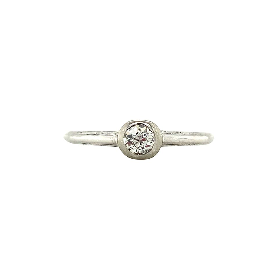 Vintage 14K White Gold Solitaire Ring with Diamond