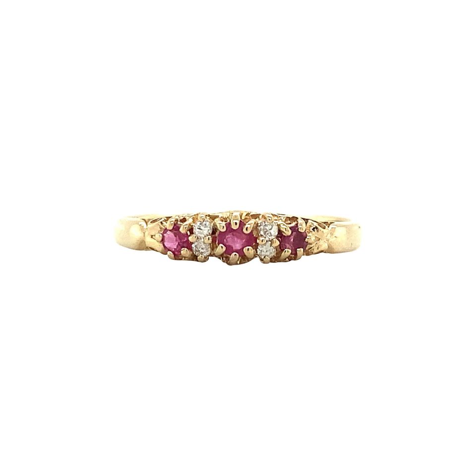 Vintage 14K Gold Half Eternity Ring with Natural Ruby and Diamond