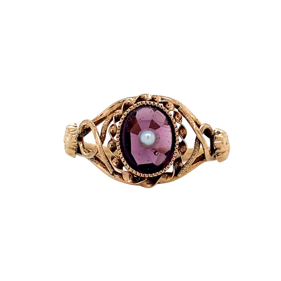 Vintage 14K Gold Ring with Colored Stone and Pearl