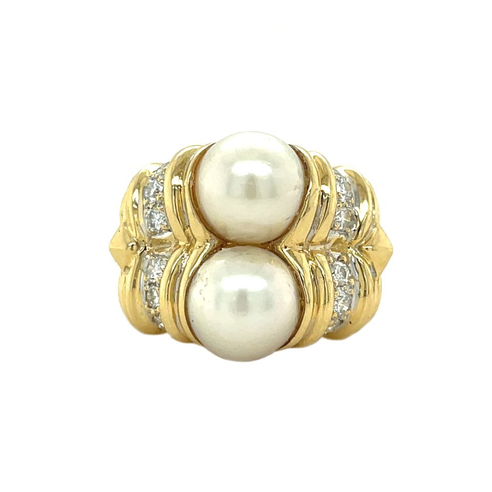 Vintage 18K Yellow Gold Ring with Pearl and Diamond