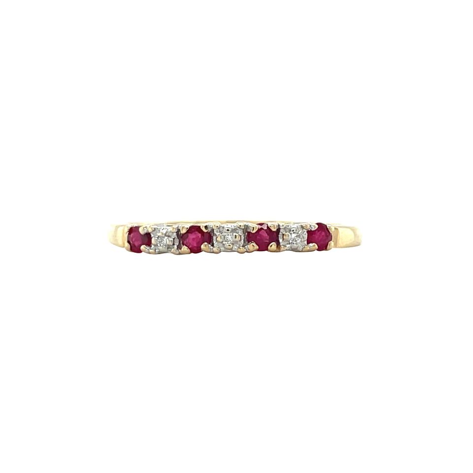 Vintage 14K Gold Half Eternity Ring with Ruby and Diamond