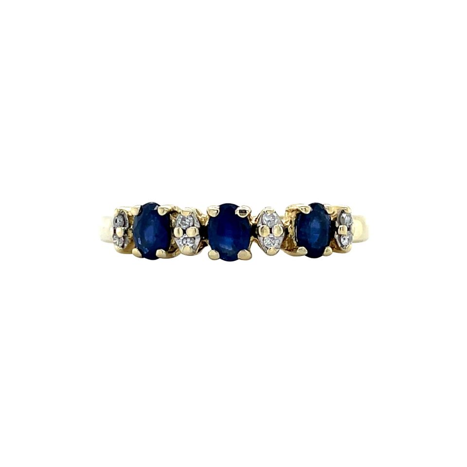 Vintage 14K Gold Half Eternity Ring with Sapphire and Diamond