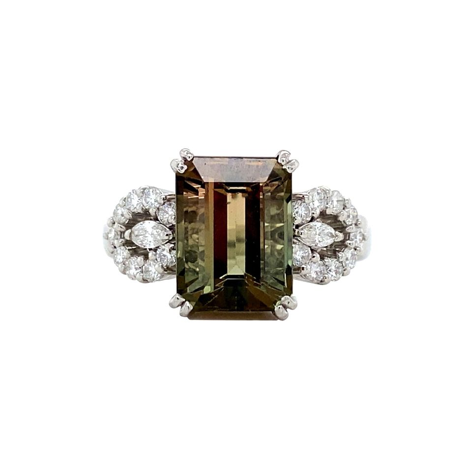 Vintage Platinum Ring with Tourmaline and Diamond