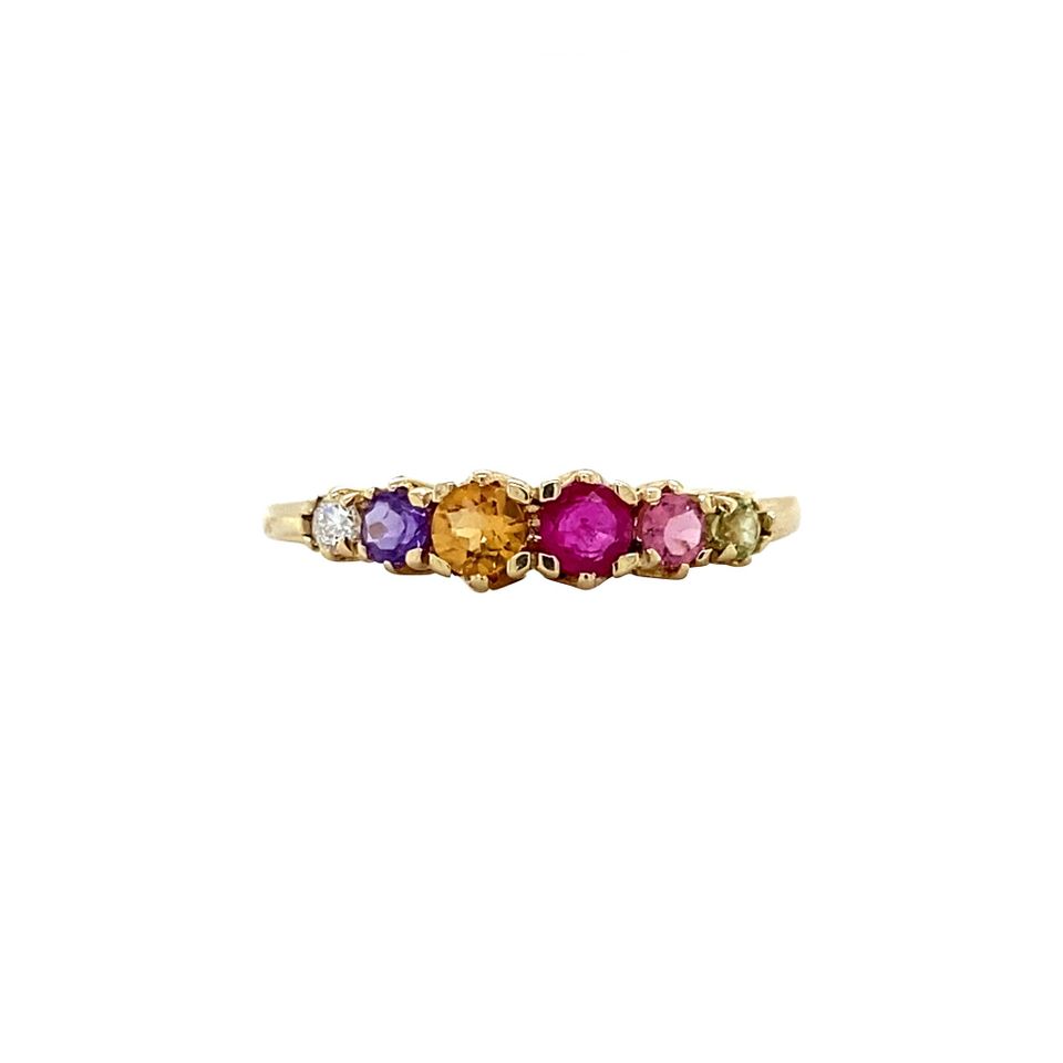 Vintage 14K Gold Ring with Ruby, Sapphire, Spinel, Colored Stone and Diamond