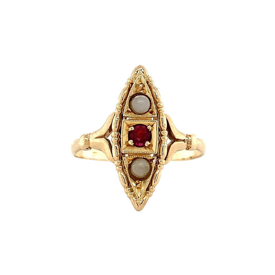 Vintage 14K Gold Ring with Pearl and Ruby