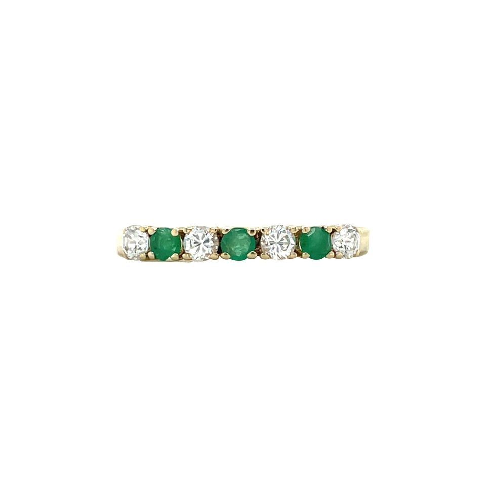 Vintage 14K Gold Half Eternity Ring with Emerald and Cubic Zirconia