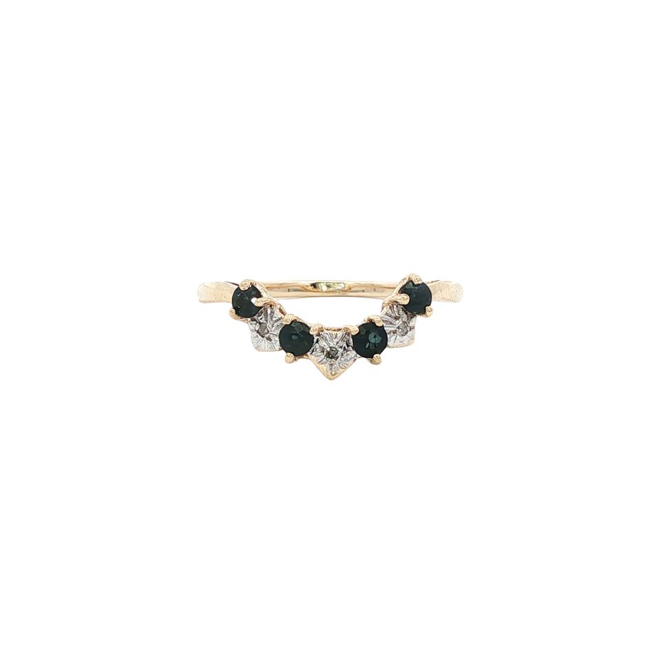 Vintage 9K Gold Ring with Sapphire and Diamond