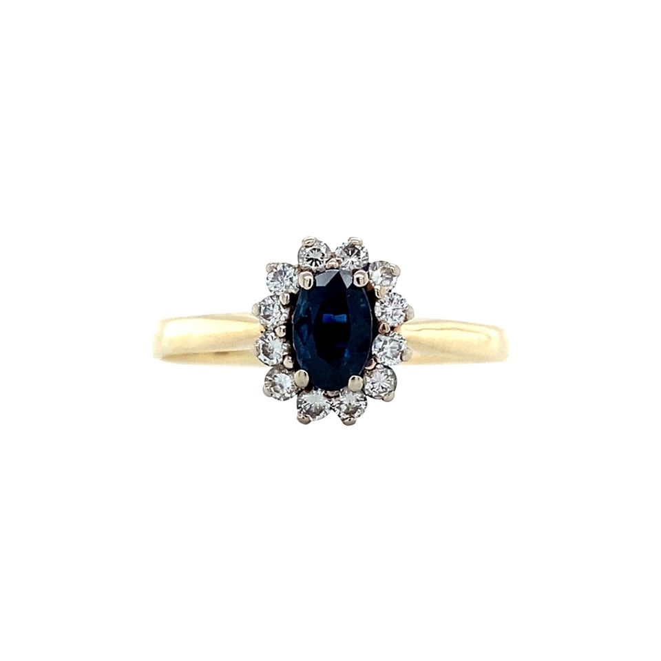 Vintage 14K Gold Cluster Ring with Sapphire and Diamond