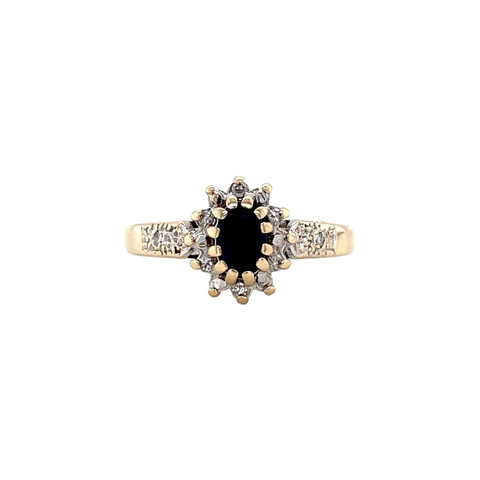 Vintage Cluster 9K Gold Ring with Sapphire and Diamond