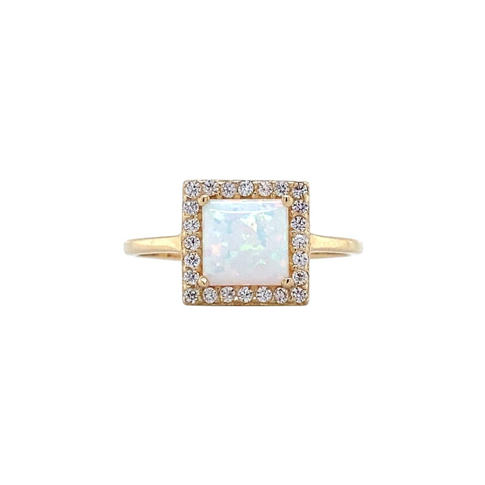 Vintage 14K Gold Cluster Ring with Opal and Cubic Zirconia