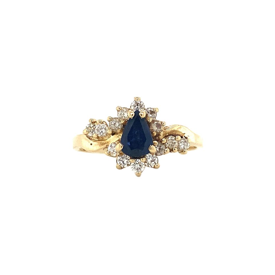 Vintage 14K Gold Cluster Ring with Sapphire and Diamond