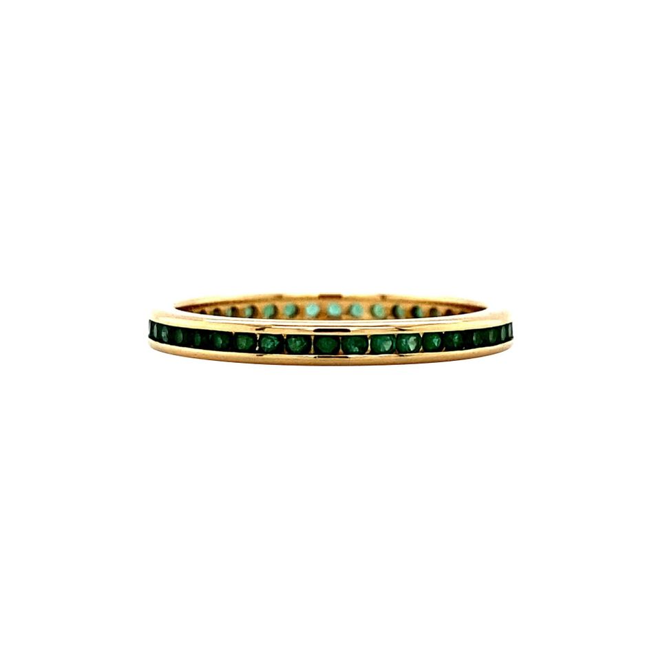 Vintage 18K Gold Alliance Ring with Natural Emerald