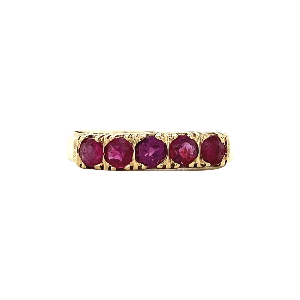 Vintage 10K Gold Half Eternity Ring with Natural Ruby