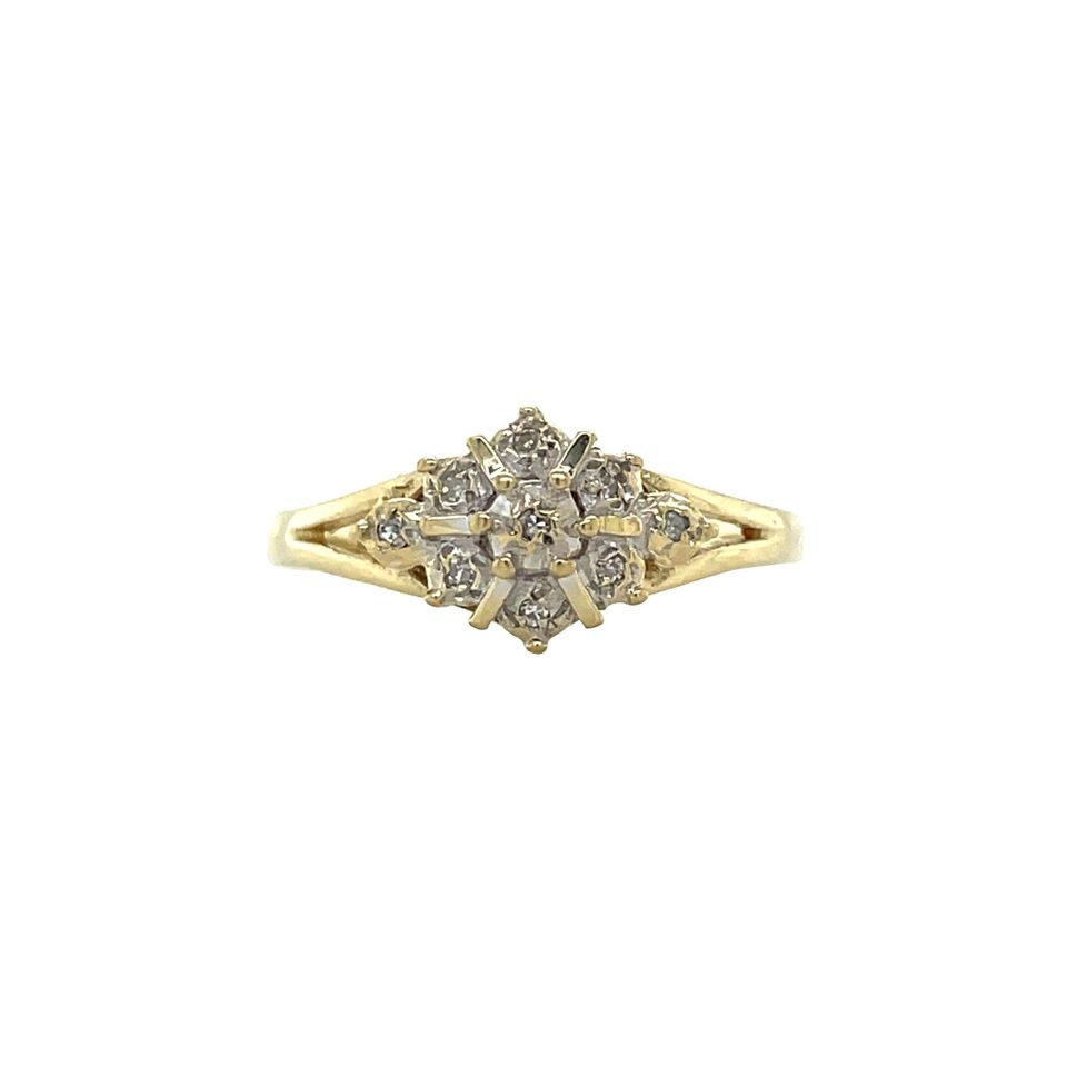 Vintage 14K Gold Cluster Ring with Diamond