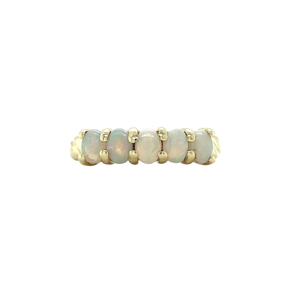 Vintage 9K Gold Half Eternity Ring with Opal
