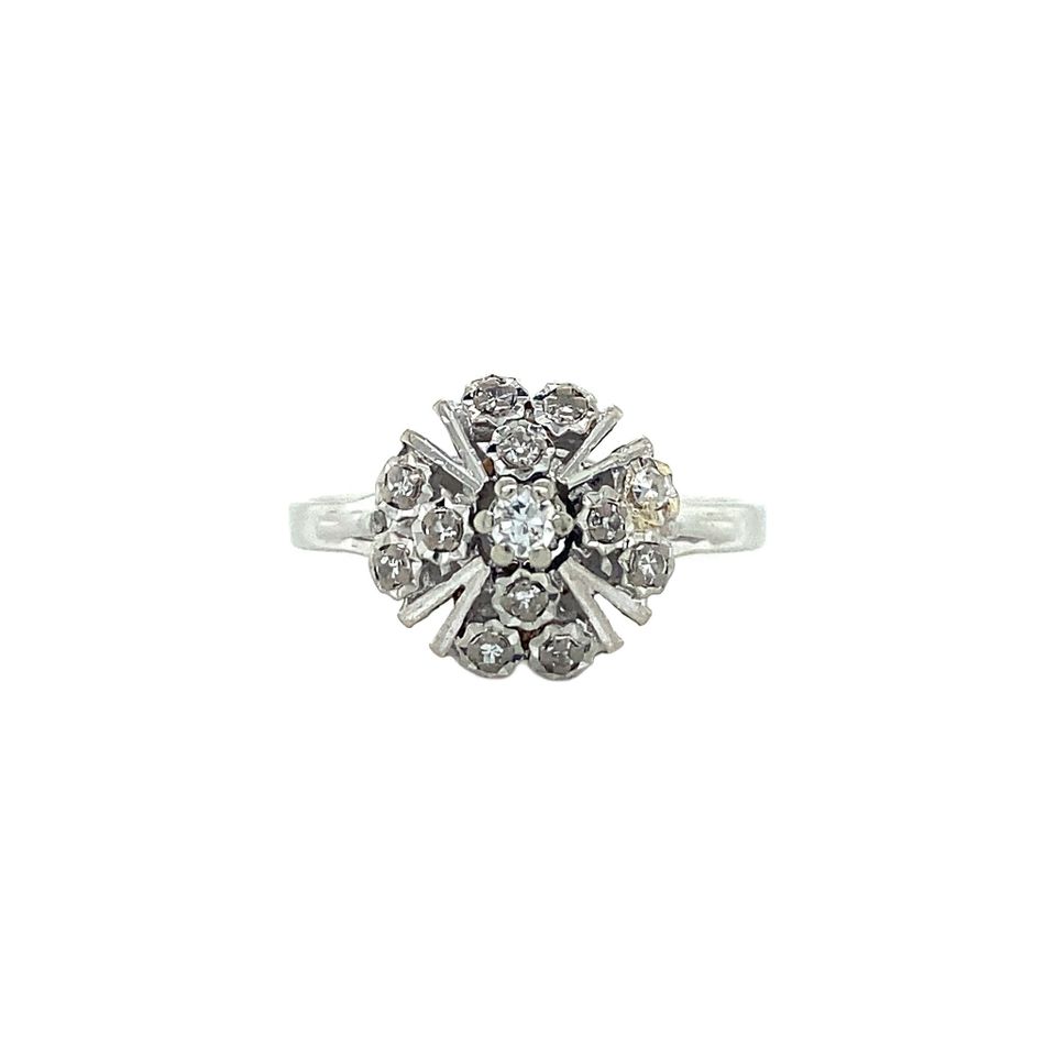 Vintage 14K White Gold Cluster Ring with Diamond