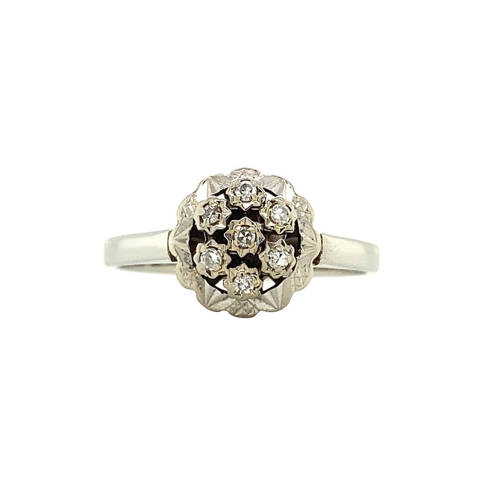 Vintage 14K White Gold Cluster Ring with Diamond